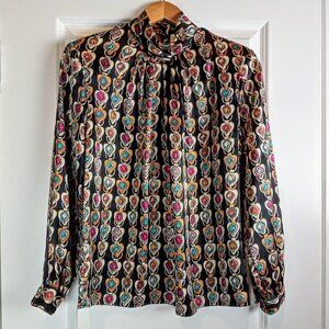 Vintage Marlis Multicolor Print Cowl Neck Satin Blouse